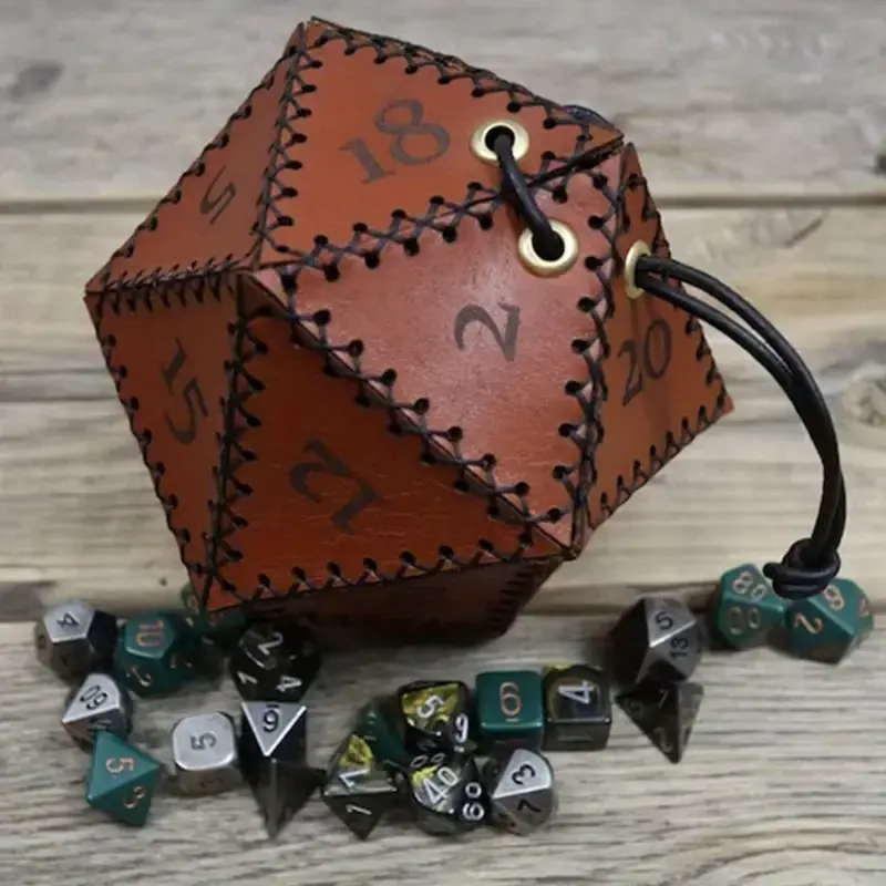 Bolsa de semicuero con forma de D20